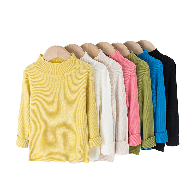 Suéter tipo jersey para niñas, otoño-invierno 2025, color liso, cuello medio alto, capa base de lana, manga larga, para niñas pequeñas.