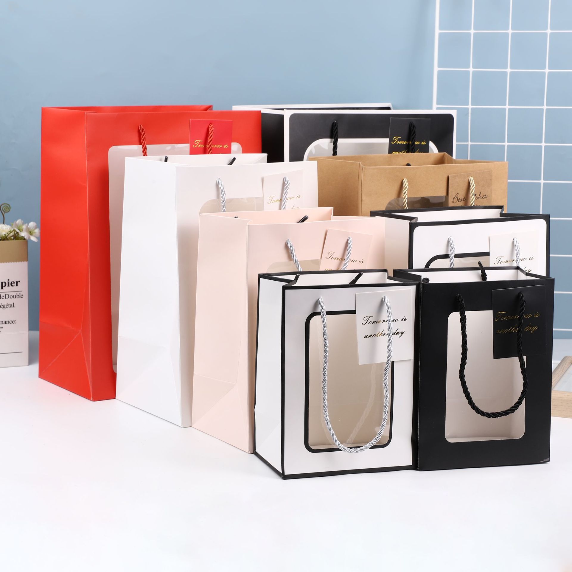 母亲节礼品袋情人节橱窗礼物包装金榜题名鲜花牛皮纸袋ins风