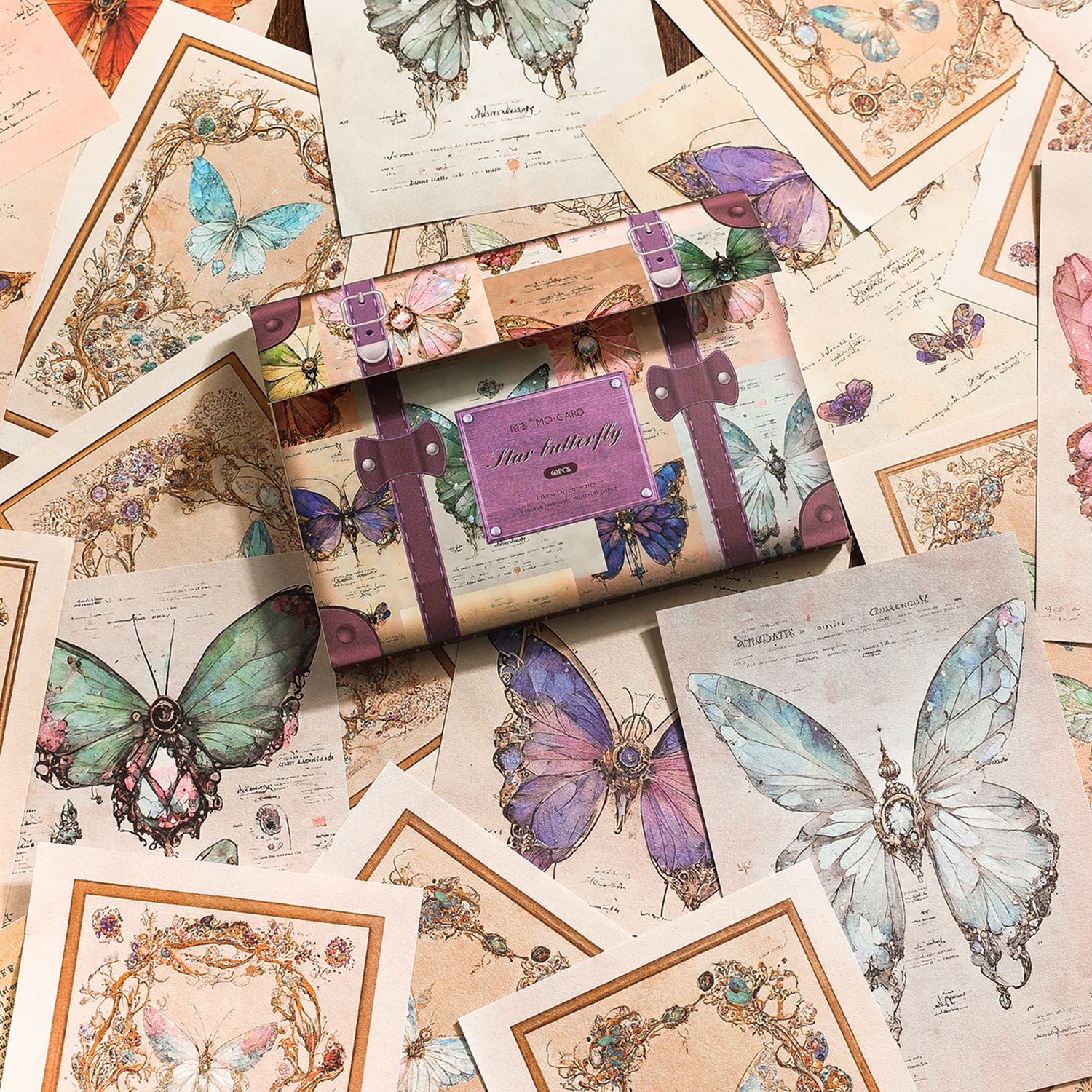 Momo material papel serie mágica de ensueño retro estilo caja mano cuenta DIY material decoración base 60 unidades 6 modelos