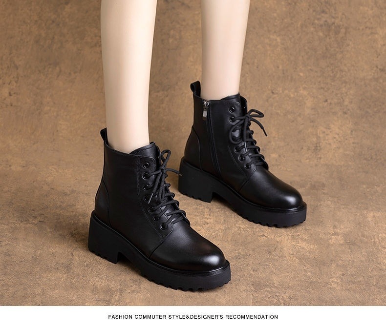 Echtes weiches Leder Martin 2024 Neue Herbst-/Wintermode Dicker Absatz Schnürstiefel für Kinder Vielseitige Stiefel Damenschuhe_voghion.com