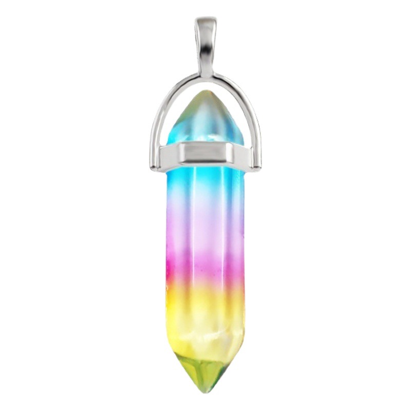 Cross-Border Hot-Selling Natural Stone Hexagonal Column Pendant, Multi-Colored Crystal Bullet Head Necklace Accessories, European and American Jewelry Wholesale