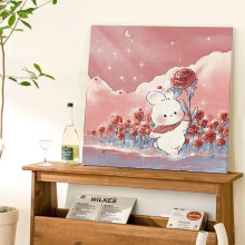 数字油画卡通diy涂画填色画画填充治愈兔子花卉油彩画丙烯手工画