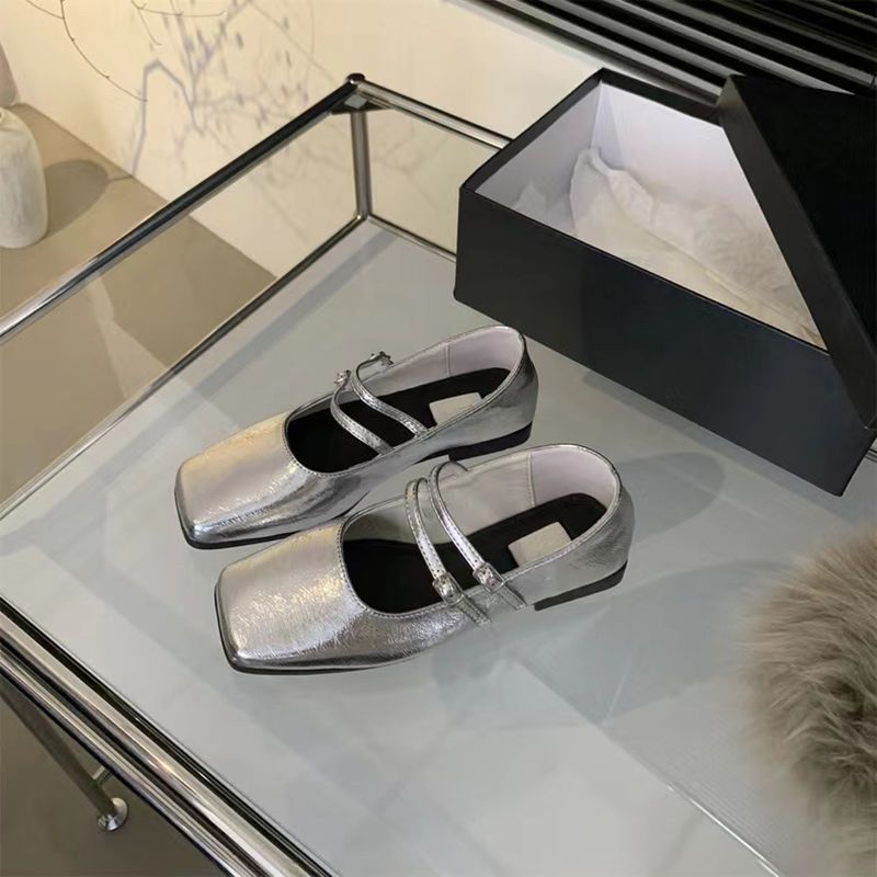 French Style Square Toe Shallow Mouth Shoes Women's 2024 Spring New Korean Style French Style Elegant Fairy Soft Flat Mary Jane Shoes