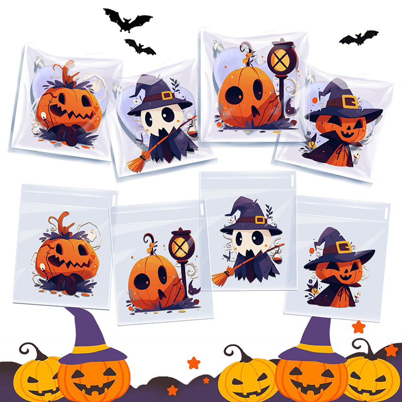 100个装万圣节惊恐南瓜脸opp糖果自粘袋鬼节派对牛轧糖饼干包装袋