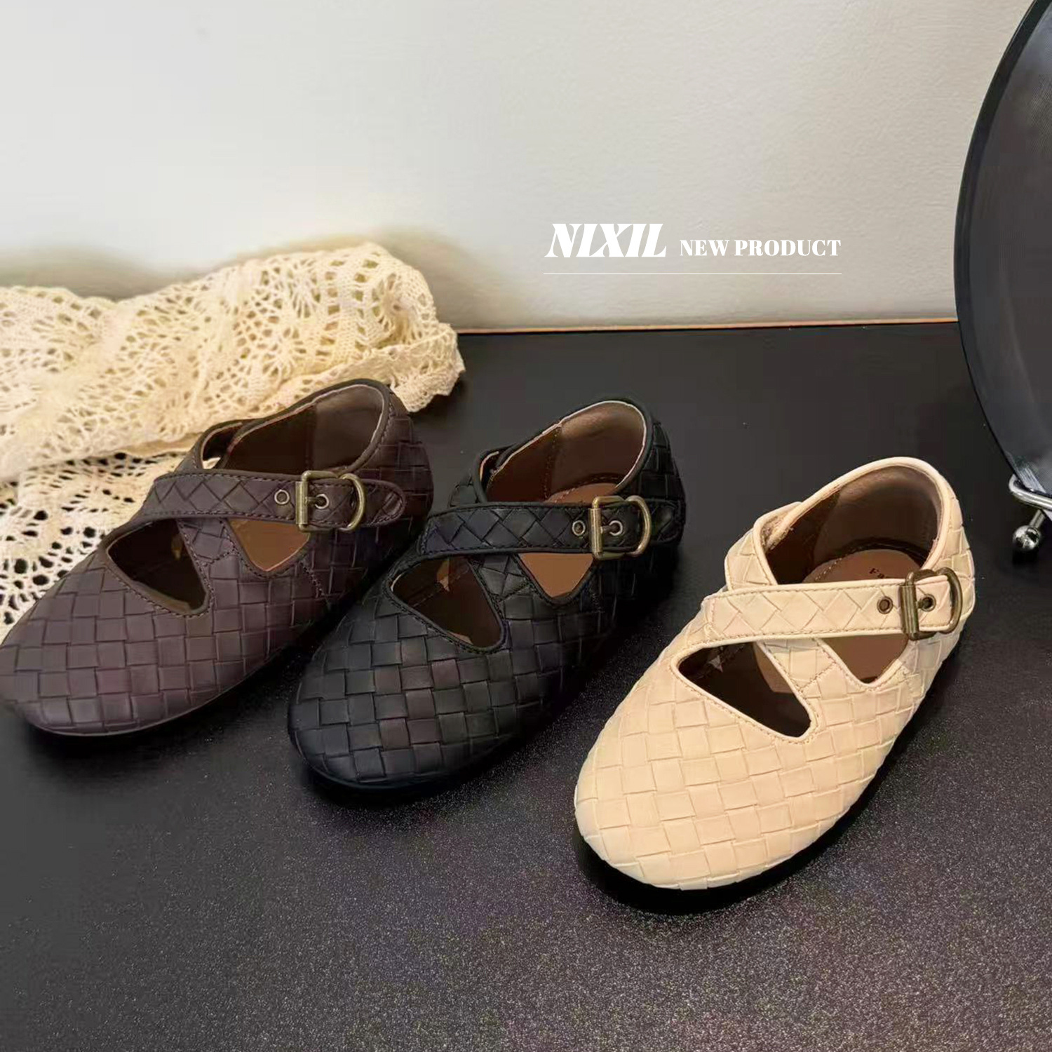 Spring and Autumn Style Children's Leather Shoes, Korean Style Baby Shoes, Soft-Soled Woven Cross-Strap Girls' Ballet Shoes