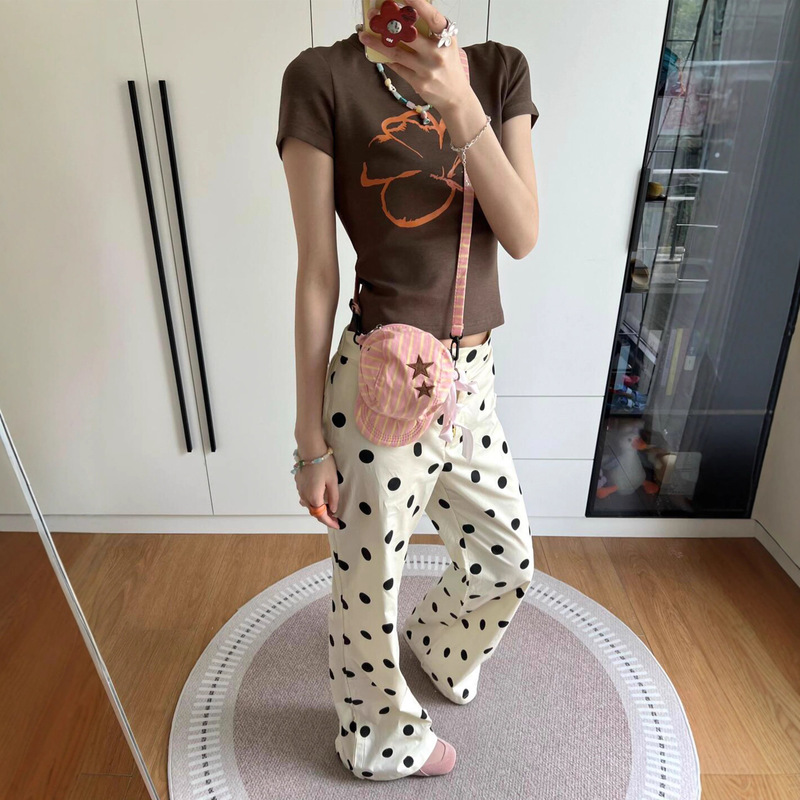 Summer Polka Dot Pants, Thin Style, Lazy Style Wide-Leg Pants, Pajama Pants, Cool Pants, Loose Fit, Slimming Straight-Leg High-Waisted Pants