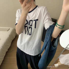 韩国东大门2025夏季新款时尚字母印花宽松百搭短袖T恤