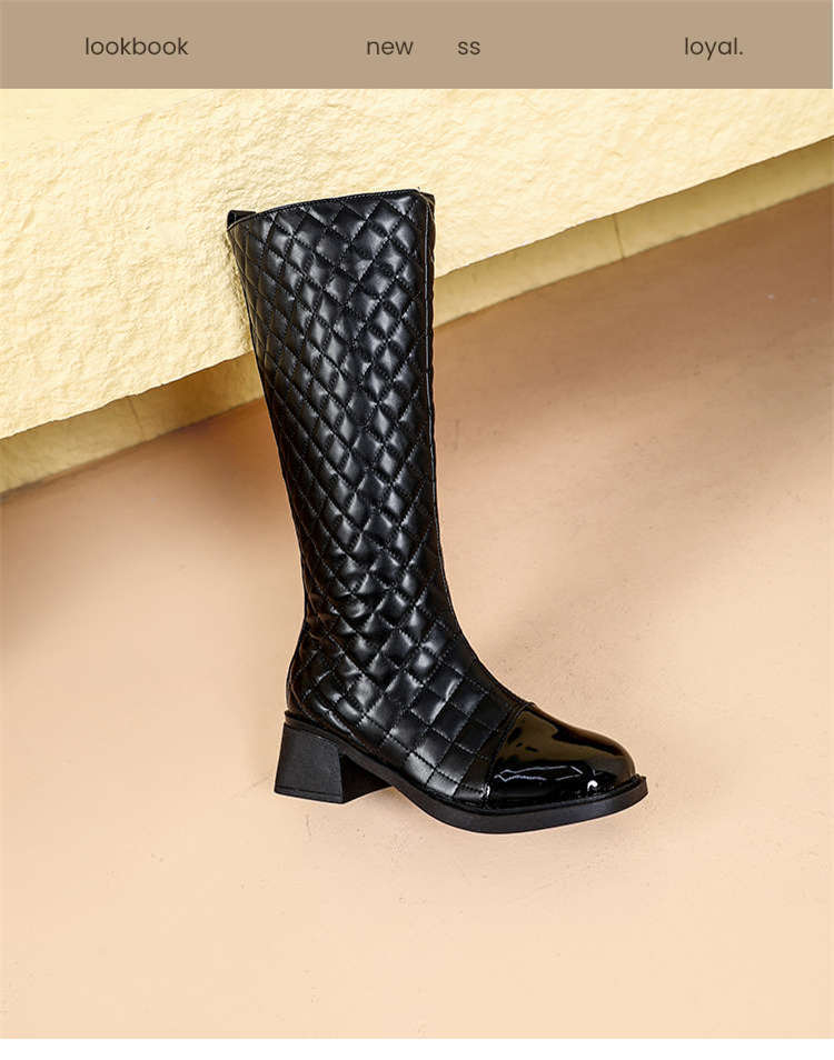 Xiaoxiang style sleeve dia grid high 2024 new autumn and winter round toe thick, unable to keep up with the knee knight_voghion.com