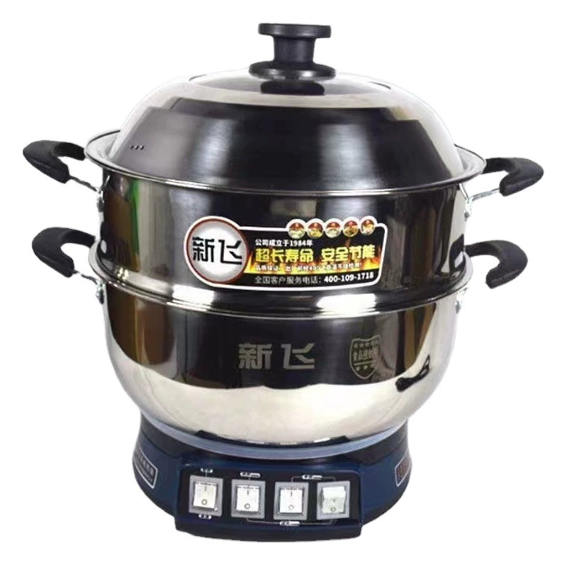 Xinfei Бытовой многоцелевой горшок Электрический ВОК из нержавеющей стали Электрический горячий горшок Многофункциональный Электрический Пароварка Утолщенная Большая насадка для горшка