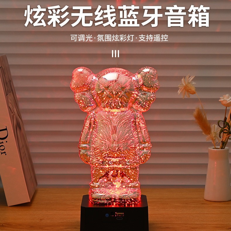 Creativo 3D fuegos artificiales oso colorido luz cambiante hogar Internet celebridad noche luz vidrio efecto tridimensional escritorio decoración adornos