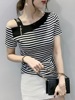 Europe station 2022 summer new pattern sexy V-neck Short sleeved T-shirt Self cultivation Show thin Sense of design Scheming strapless jacket
