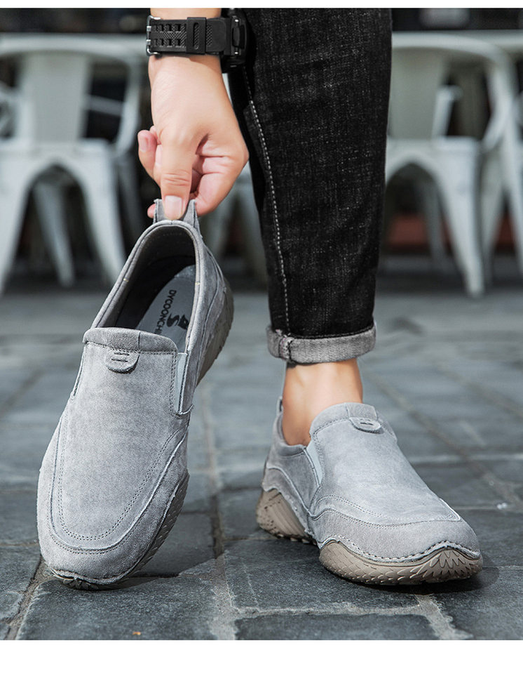 Giày nam cổ thấp kiểu Martin da thật size lớn, đế bằng, dây thun — D2085 màu kaki, D2085 màu xám chi tiết 22