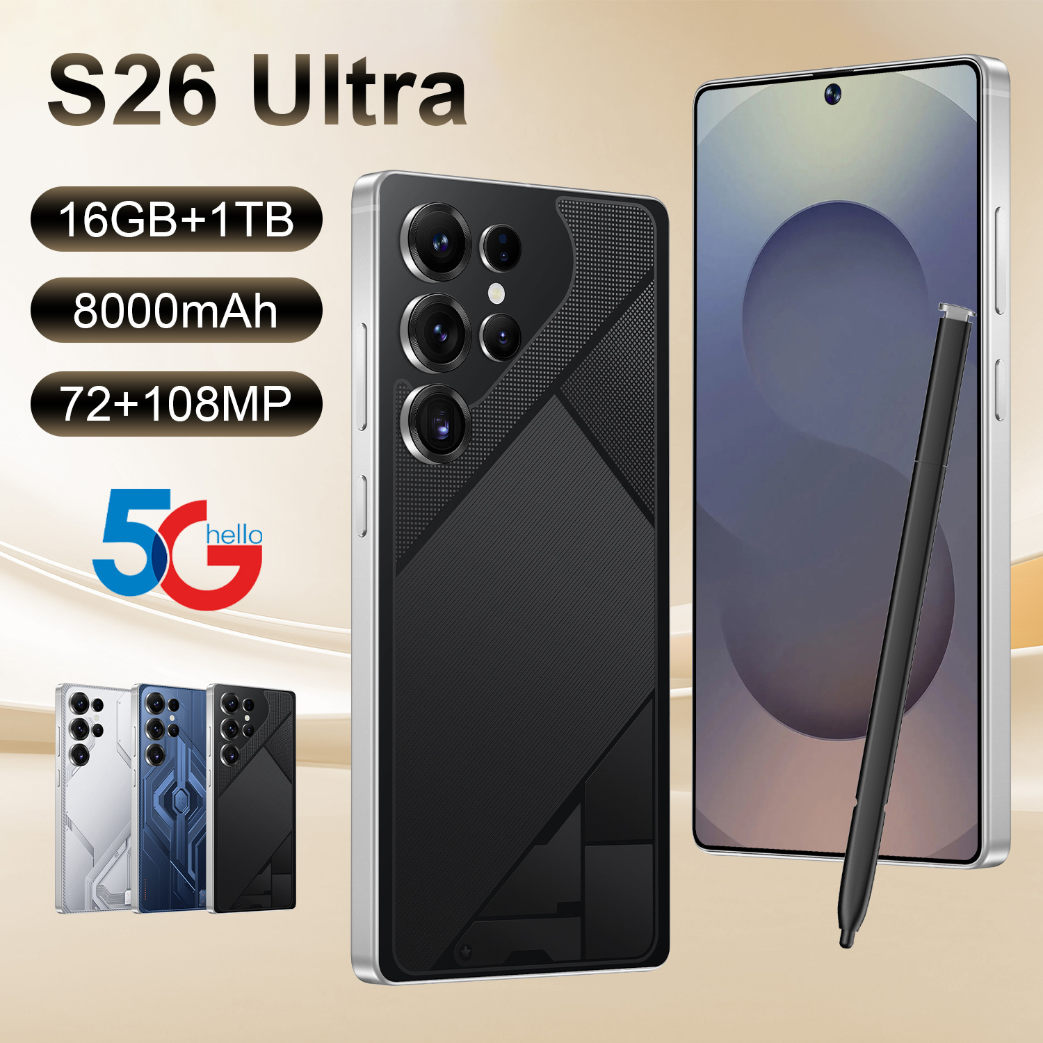 2025新款S26 Ultra爆款TK7.2寸跨境16+1TB支持快充安卓智能手机批