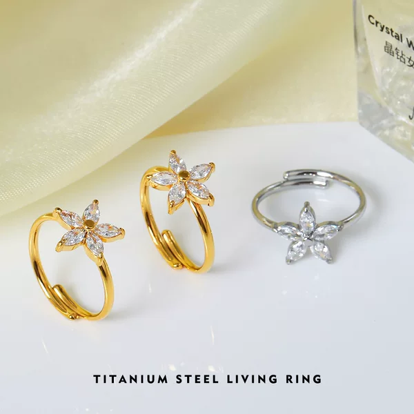 Europe and the United States cross-border non-fading zircon flower jewelry ring women's niche light luxury high-end feeling live opening ring wholesale