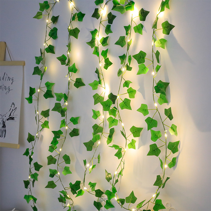 国境を越えた売れ筋のLEDソーラーグリーンリーフ籐ストリングライトひまわりグリーン植物屋外中庭ホリデーデコレーションライト|undefined