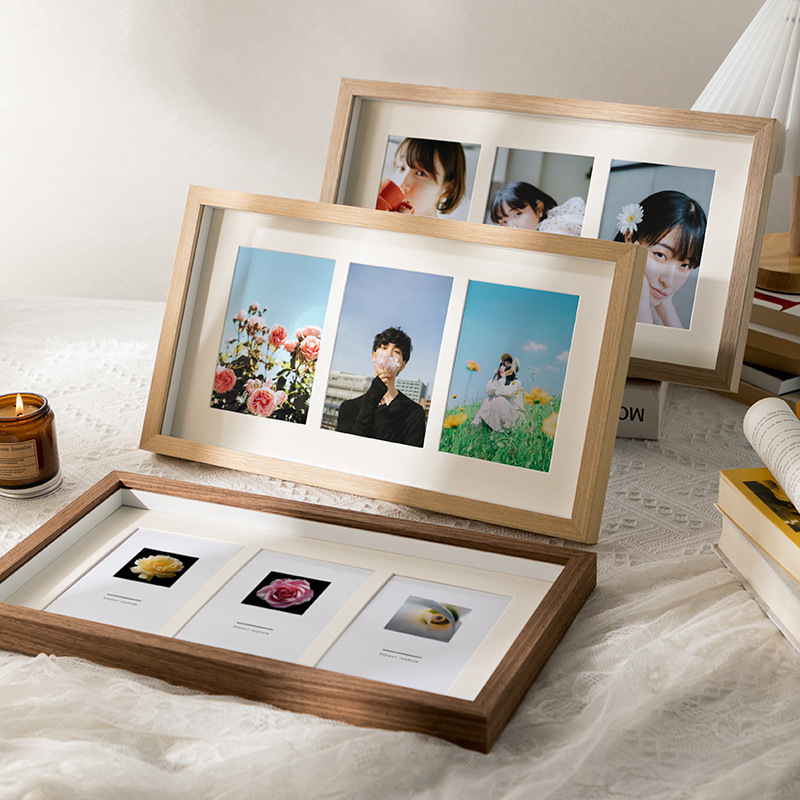 Wooden three-dimensional hollow photo frame conjoined triple stage photo frame wedding dress children's growth campus memorial frame wall