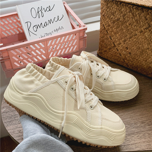  Summer Breathable Two-Wear Canvas Shoes for Women Korean Style Low-top Lazy Half-Drag Small White Shoes Wave Sole Women's Shoes