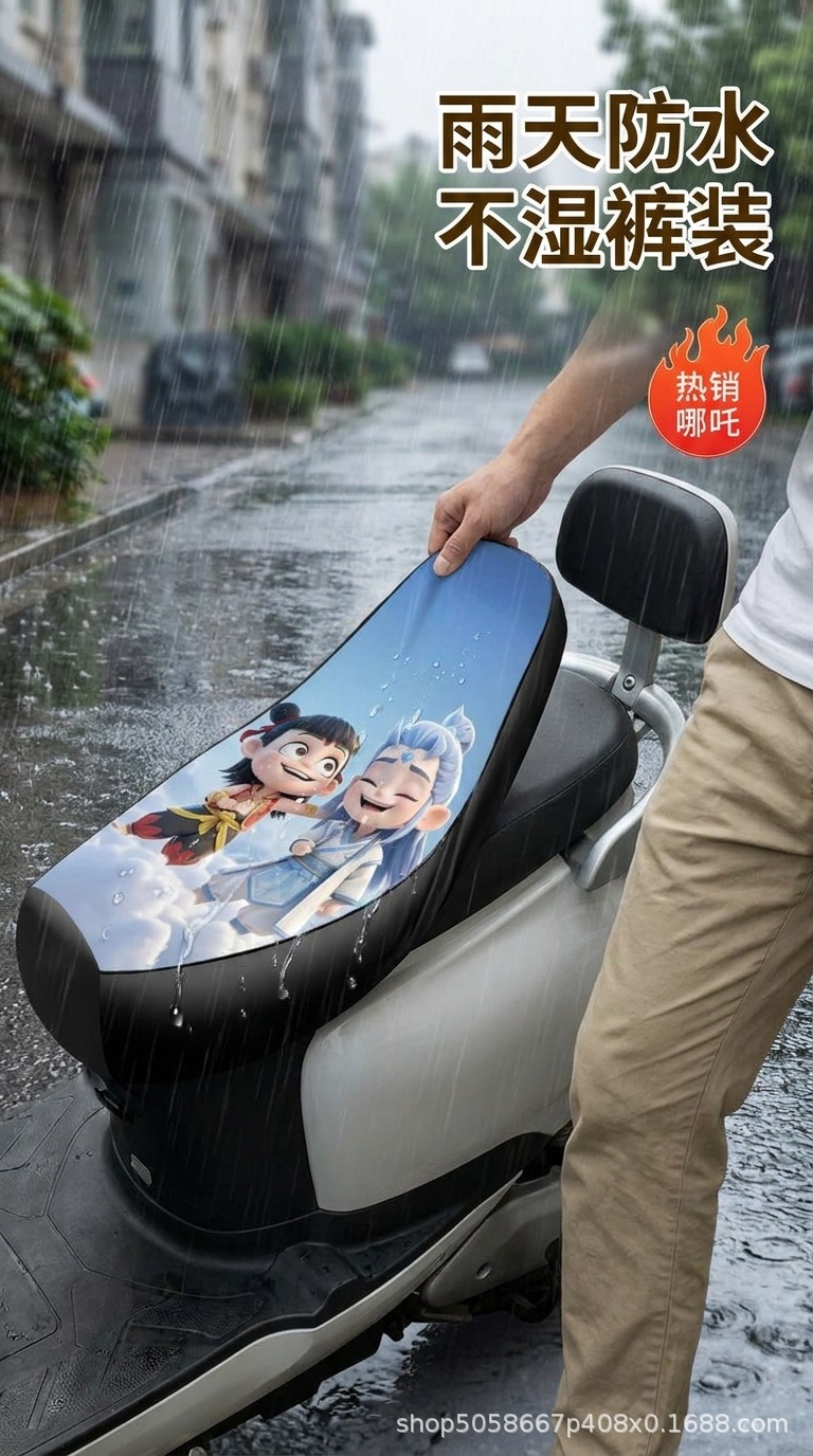 New Model of Electric Vehicle Seat Cover, Nezha Thickened Waterproof and Sun-Proof Leather Seat Cover, Motorcycle Seat Cover, Electric Vehicle Seat Cover