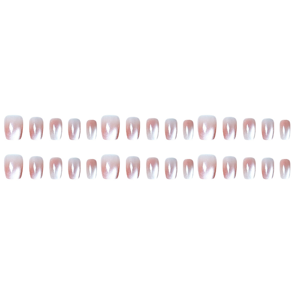 Puntas de uñas con efecto ojo de gato en rosa degradado, juego de 10 piezas con diferentes tamaños, puntas de uñas artísticas hechas a mano, pegatinas de uñas simples y elegantes.