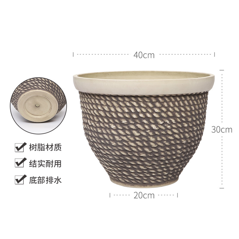 Chậu Cây Resin Chậu cây resin giả gốm cỡ lớn, chậu tròn phong cách Bắc Âu, chậu cây trang trí phòng khách (RG-141)