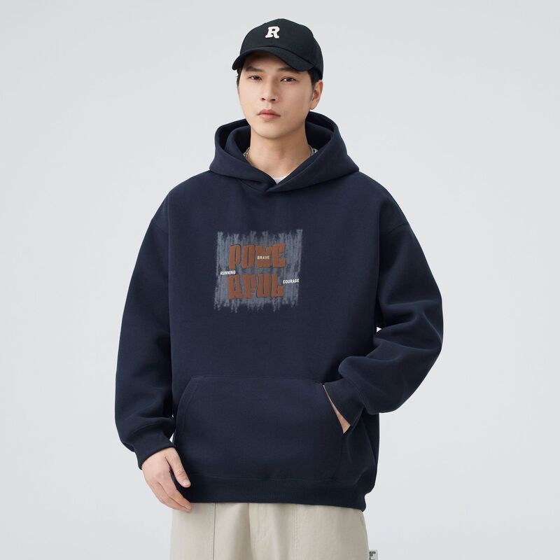 Heavy Weightweight Thickeneded Hooded Sweatshirt Men's 2025 Autumn and Winter New Loose American Trendy Brand Large Size Printed Tops