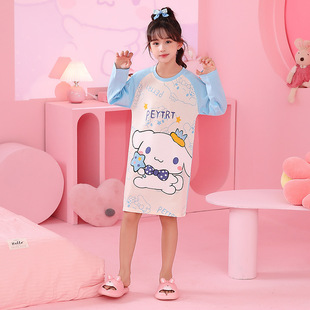 Spring and Autumn new cotton children's pajamas cute cartoon girl's long-sleeved nightdress medium and large children's thin homewear