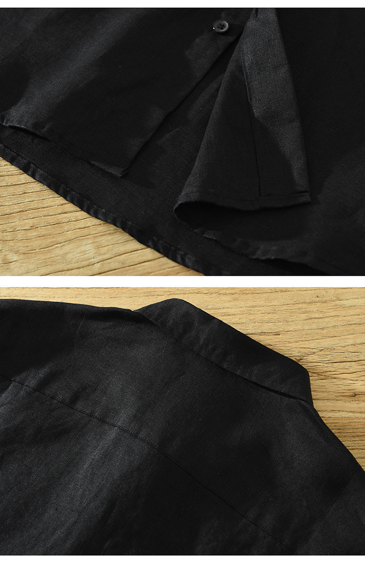 2026 Men's Loose-Fit Trendy Casual Japanese Style Patchwork Three-Quarter Sleeve Linen Shirt, Wholesale Available_viptrois.com