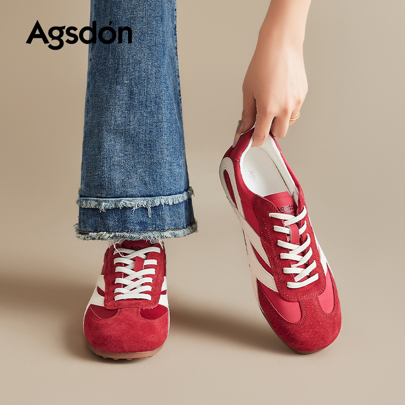 Zapatillas de entrenamiento alemanas rojas Augschden para mujer, nuevas zapatillas casuales planas estilo retro Ballet Forrest Gump para otoño 2025