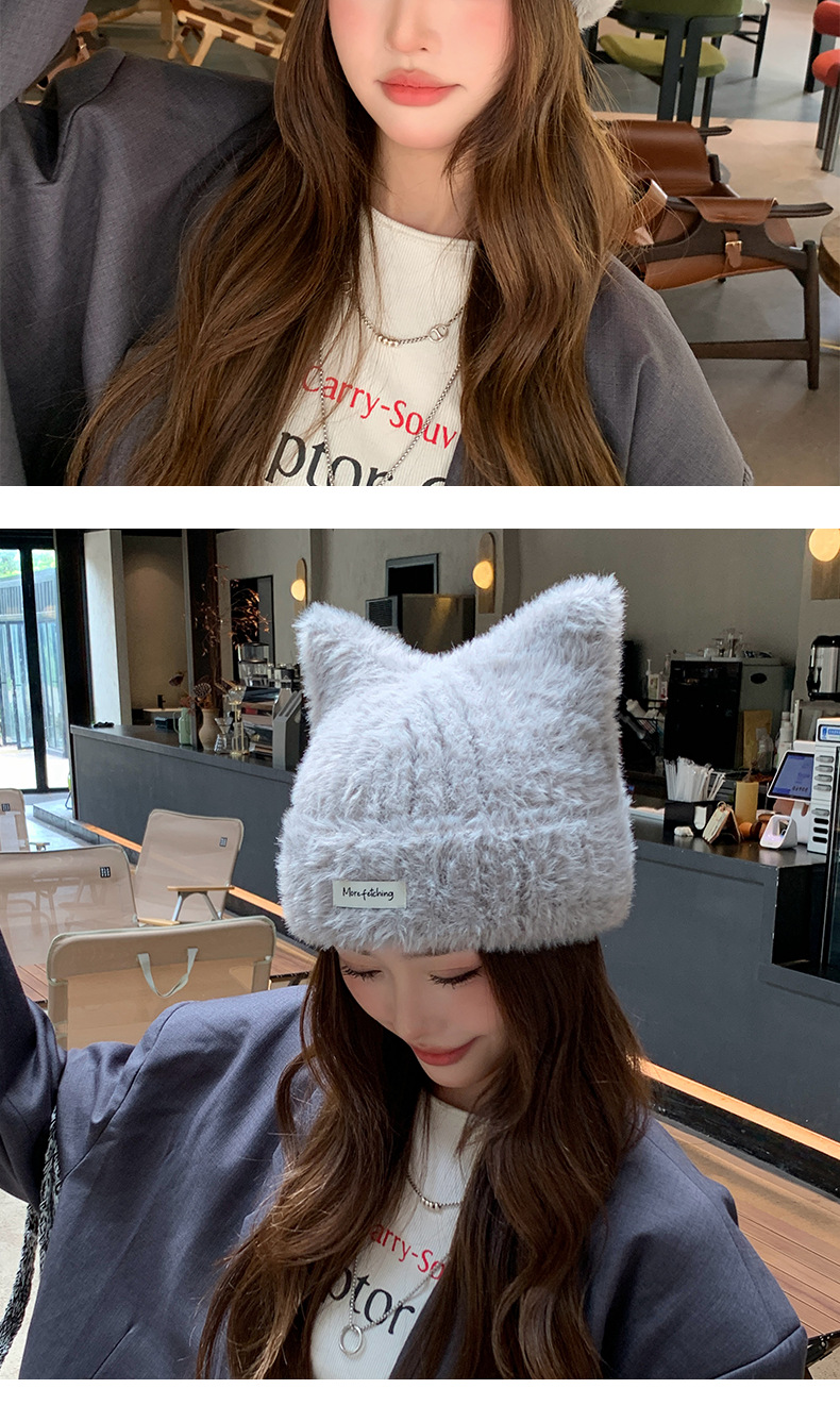 Autunno Inverno Nuovo Peluche Carino Gatto Maglione Versatile Protezione Orecchie Viso Freddo Cappello Lavorato a Maglia Snellente Donna_voghion.com