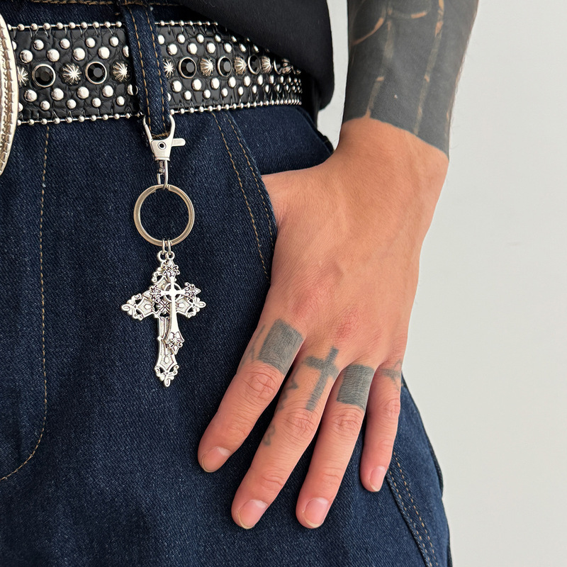 European and American Hot-Selling Cross Pendant Keychain Hip-Hop Niche High-End Cross-Border Men's Jeans Pendant Pendant