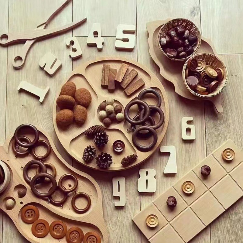 Montessori Early Education Log Manual Digital Counting Children's Educational Animals and Plants Color Classification Material Description Sorting Plate