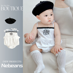 夏季女寶寶涼爽吊帶三角包屁衣紗裙 潮款洋氣嬰幼兒拍照哈衣套裝