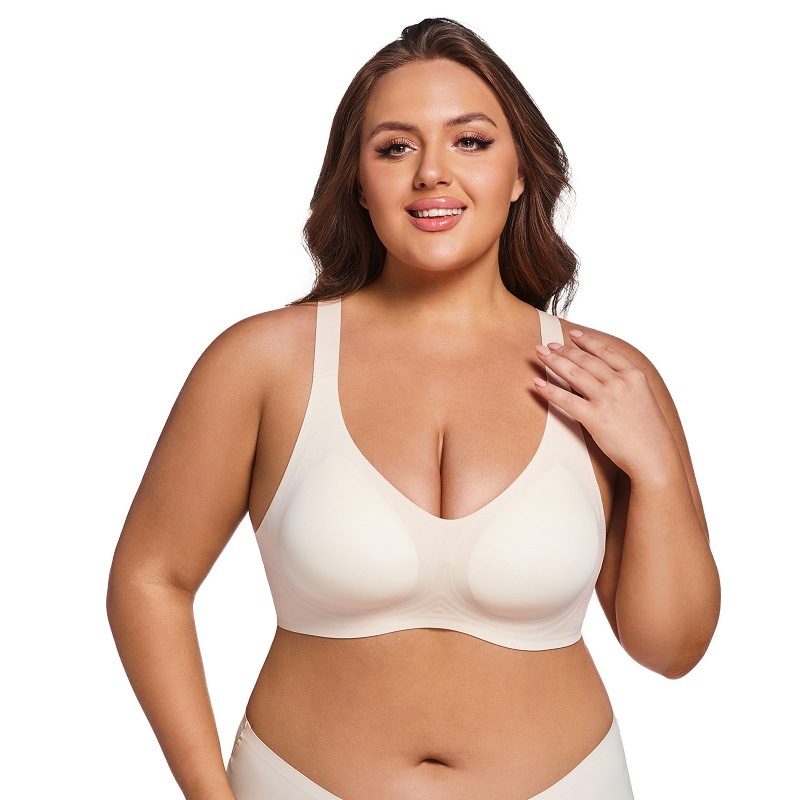 Soutien-gorge ChicShe sans coutures, anti-affaissement, froncé et ajustable sur les côtés, collection grandes tailles, minimisant la poitrine, idéal pour le sport et les femmes minces_voghion.com