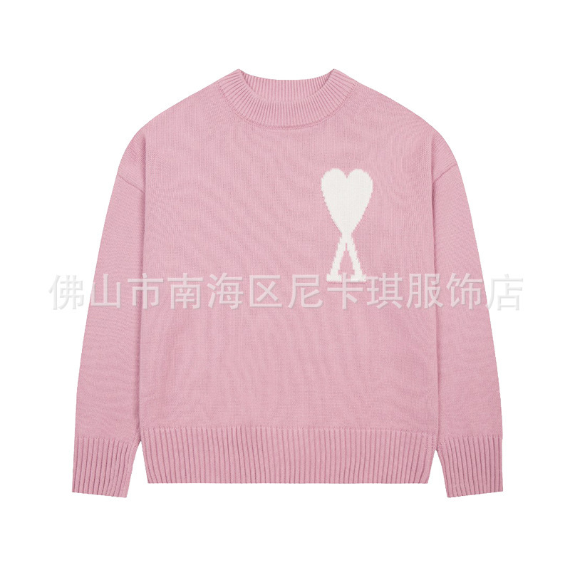 大注目！ ami セーター ラウンドネック ビッグラブ 25ss 新しいカップルルーズ長袖クロスボーダーウール女性のセーター|undefined