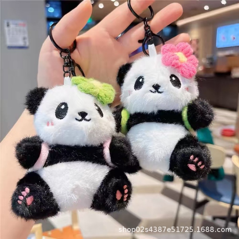 新しい本物のパンダペンダントバックフォーチュンフラワーぬいぐるみ人形バックパック小さな人形成都基地|undefined