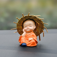Hot-selling resin big straw hat Sibu Monk car interior decorations creative car ornaments Brazilian wood hydroponic flower pot decorations