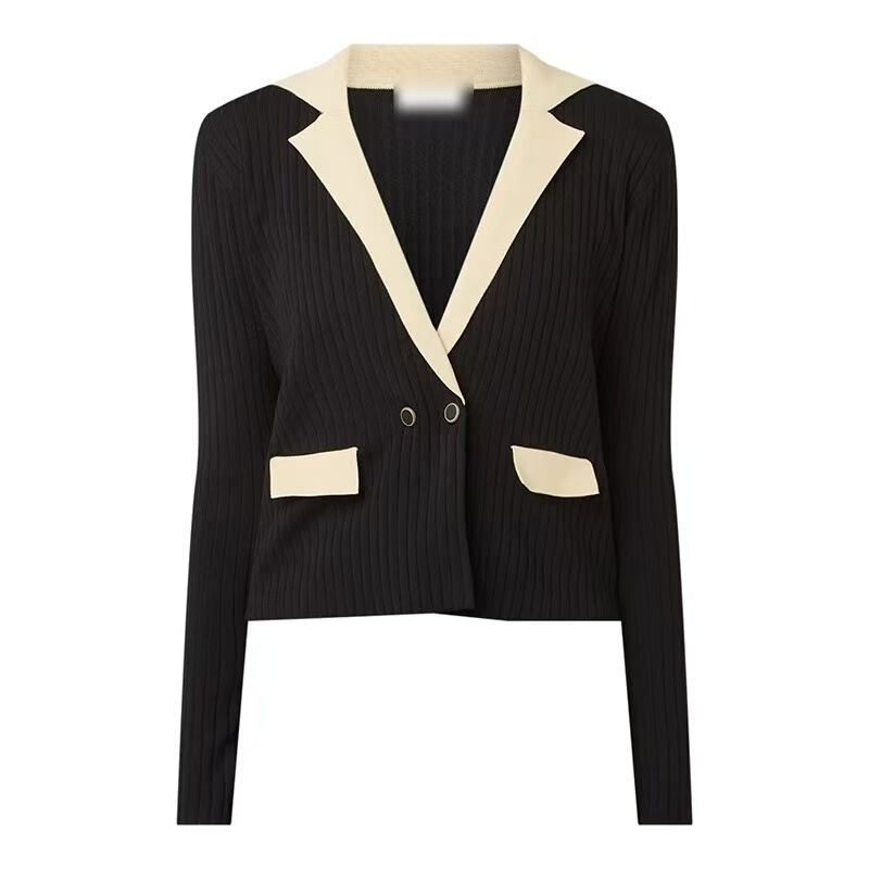 in stock Clearance Autumn and Winter Color-block Suit Barge Collar Double-breasted Women's Stretch Slim-fit Knitted Cardigan 22019 in stock Clearance Autumn and Winter Color-block Suit Barge Collar Double-breasted Women's Stretch Slim-fit Knitted Cardigan 22019