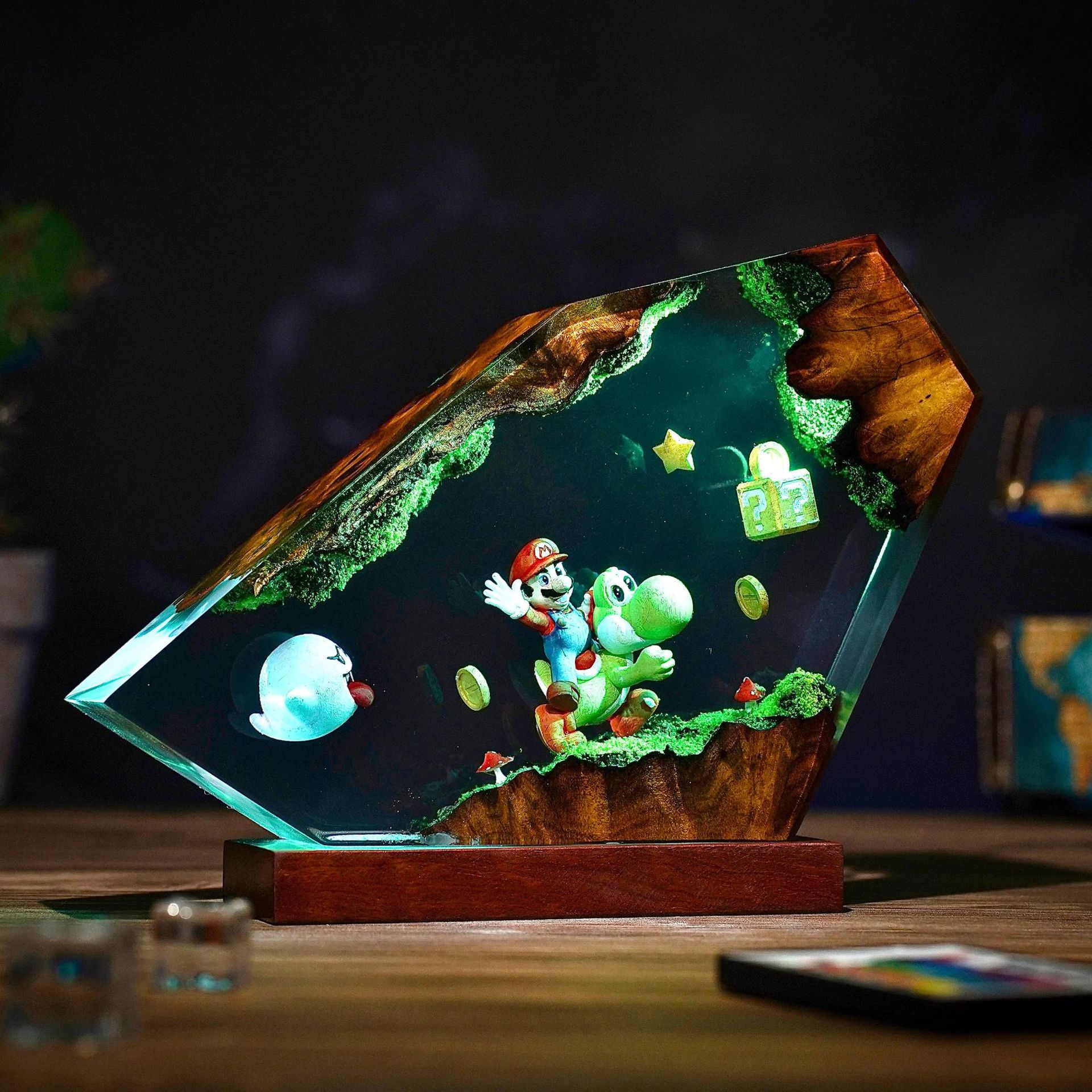Mario y su amigo Jesse resina lámpara de noche lámpara de madera Europa y América venta cruzada caliente