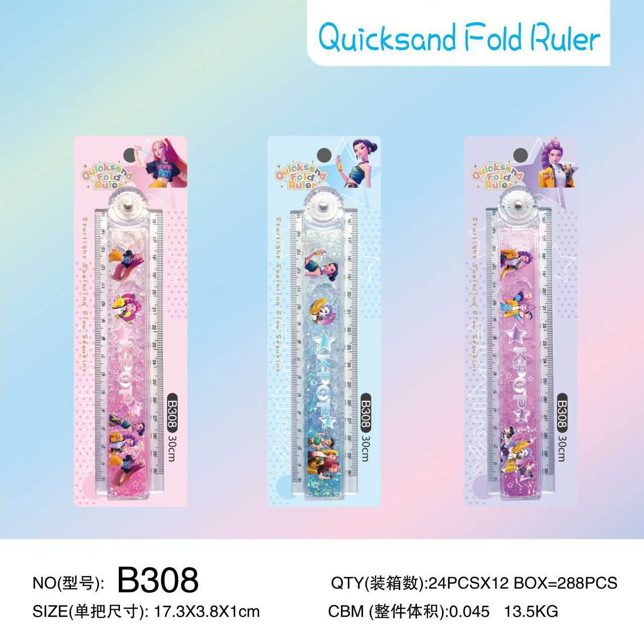 Valor facial alto 30cm alargado regla de arena flotante plegable con líneas onduladas lindas para estudiantes especiales de dibujos animados regla recta