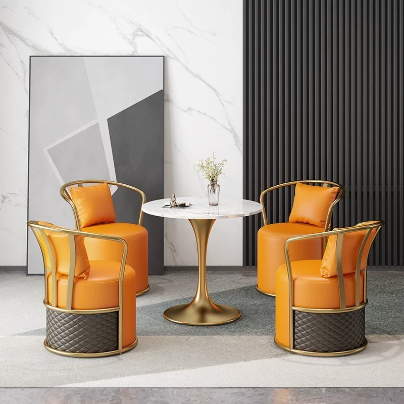 Round marble table and chair set, slate snow mountain white top, Ø60/70/80 × 75 cm, 3–4 seats
