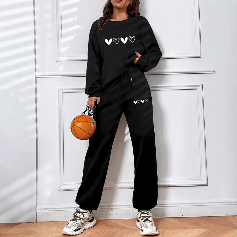 Cross-Border 2025 Women's Letter Print Thickened Jogger Suit Casual Versatile Two-Piece Set 0019 Print