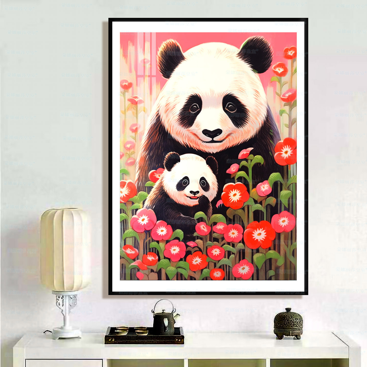 Nueva Panda lindo simple sala de estar hecha a mano Bordado de hilo Monalisa Royal punto de cruz Madre y niño amor profundo Panda