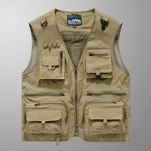 2024 new waistcoat men's fishing mesh multi-pocket vest mountaineering photography waistcoat men's outdoor leisure
