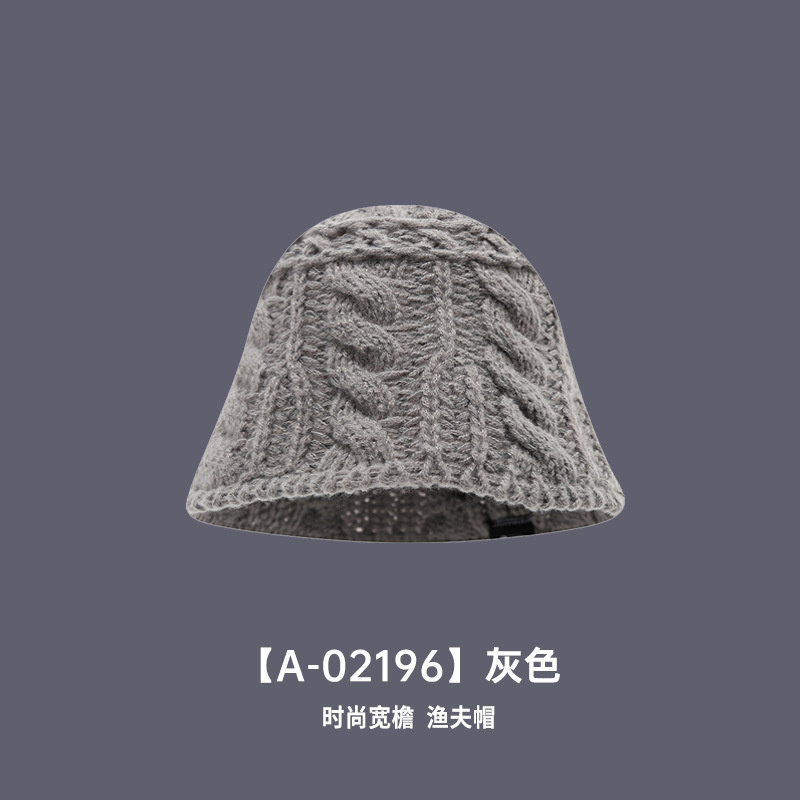 软糯黑秋冬款纯色羊毛粗纹路帽子保暖针织慵懒羊绒圆顶渔夫盆帽女|undefined