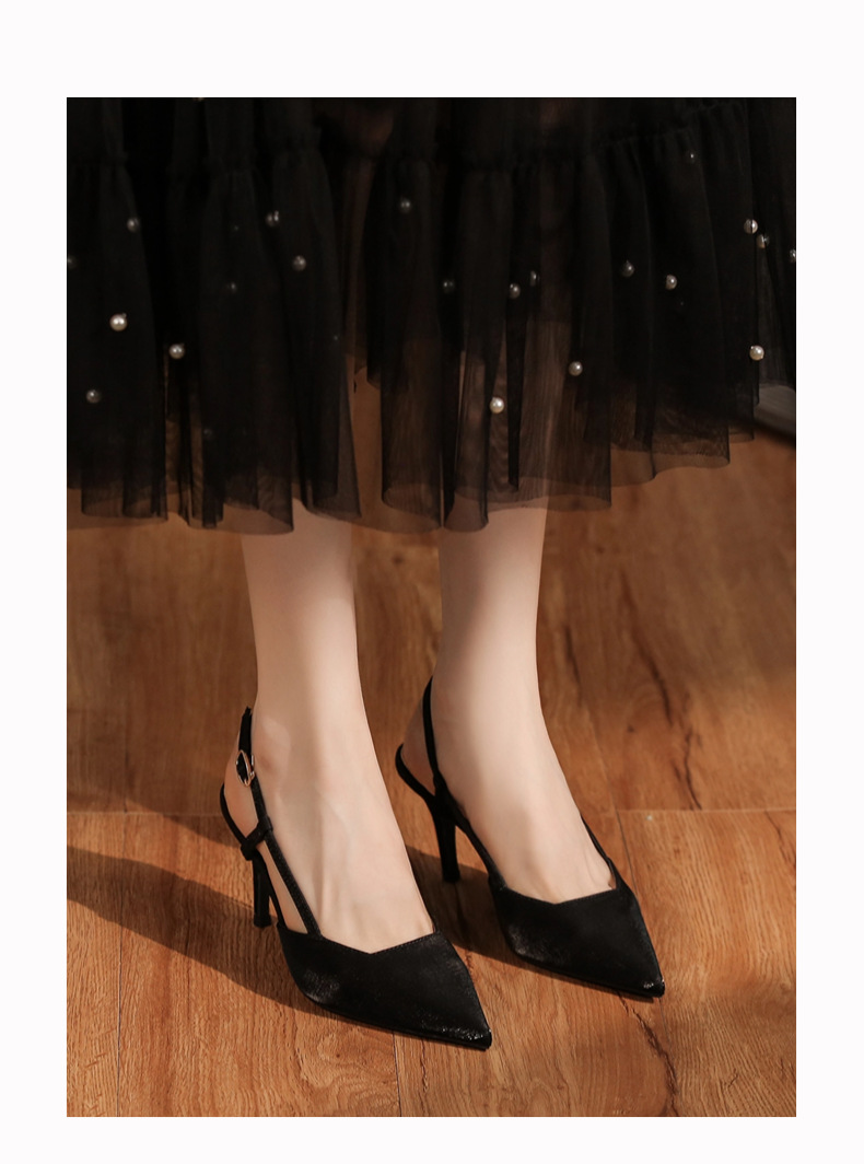 7755C Satin Front Closure Back Open Strap Sandals Thin Heel High Heels Professional Shoes Commuting Elegant Versatile_voghion.com