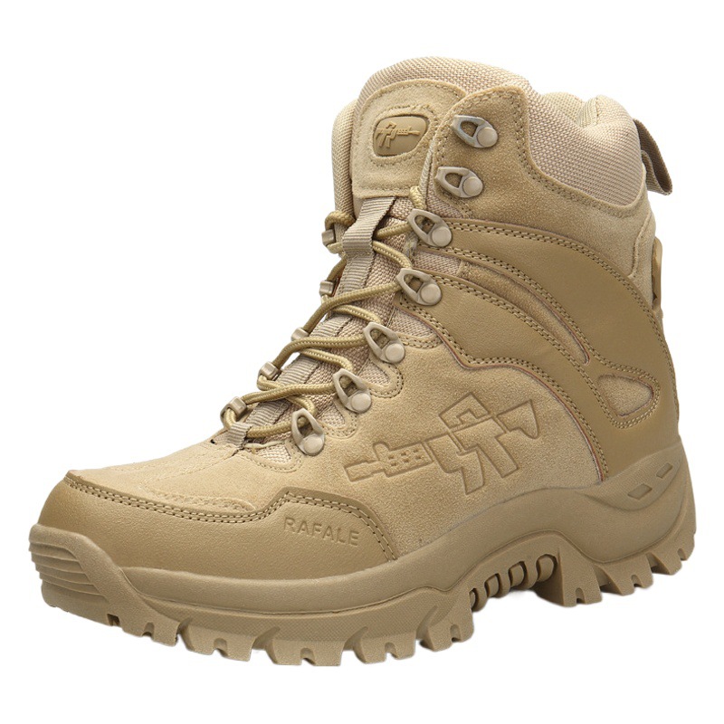 Botas tácticas transfronterizas de Venta caliente botas de cuero resistentes al cáñamo botas de entrenamiento de las fuerzas especiales con cremallera rápida superior zapatos de los hombres fuera de carretera del desierto