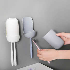 创意简约牙刷置物架 吸壁挂式情侣卫生间牙膏牙筒收纳 漱口杯套装