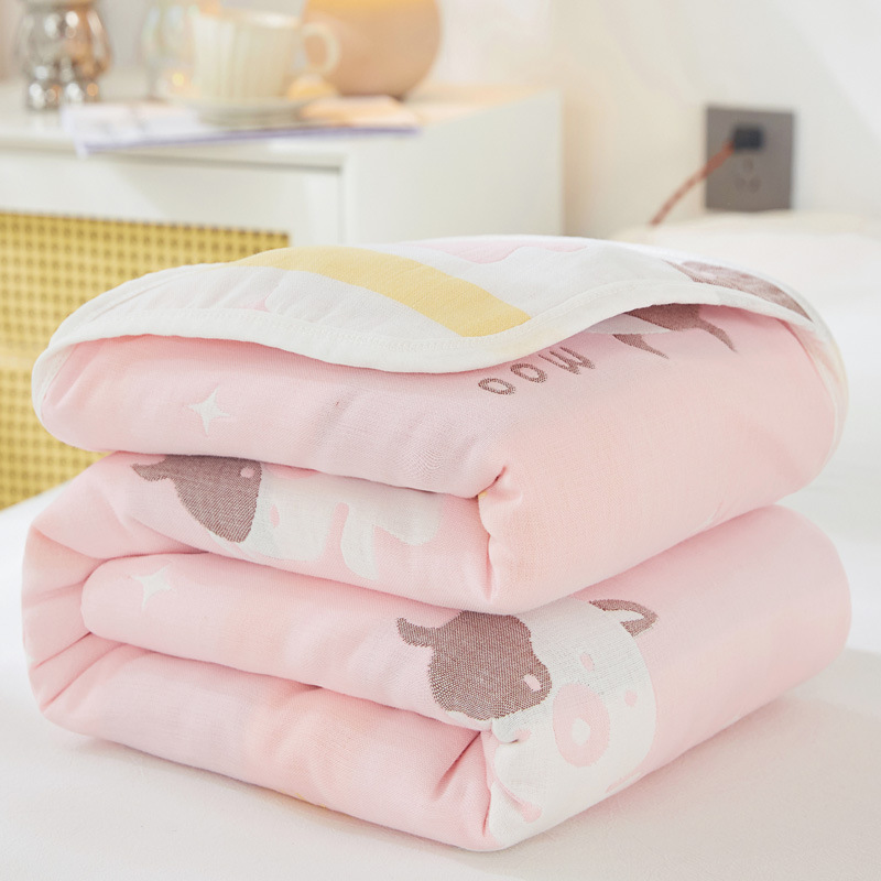 (Lucky Cow Pink) / 90x 100cm "cotton 6 layer yarn" baby