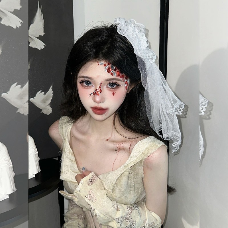 万圣节头饰新娘头纱蝴蝶结黑色网纱发光发箍女巫发饰cos装扮发卡|undefined