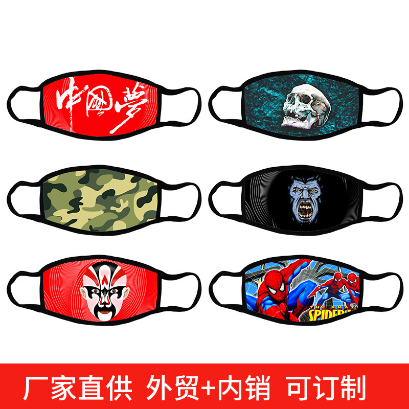工厂儿童卡通动漫棉布口罩挂耳可水洗透气防晒防尘蜘蛛侠布面罩